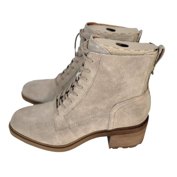 New - LUCKY BRAND Suede Lace Up Lug Sole Booties Tan | Size 10 - Picture 3 of 12